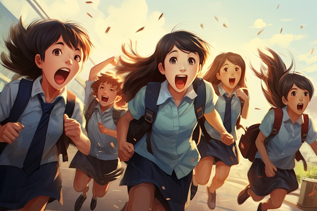 Free Photo international day of education student attending school in anime style