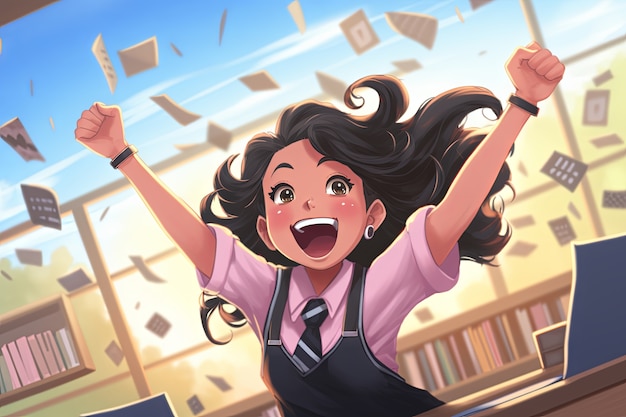 Free Photo international day of education student attending school in anime style