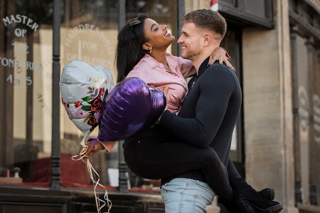 Interracial couple celebrating valentine's day