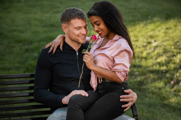 Interracial couple celebrating valentine's day