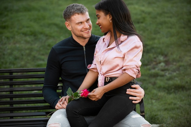 Free photo interracial couple celebrating valentine's day