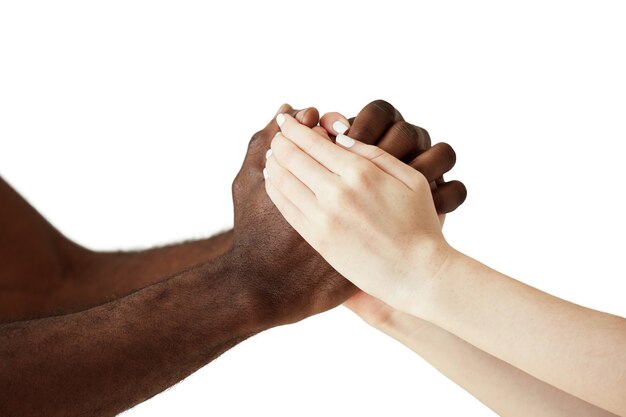 Interracial human hands isolated