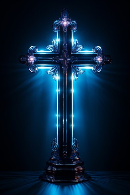 Intricate 3d cross with bright lights