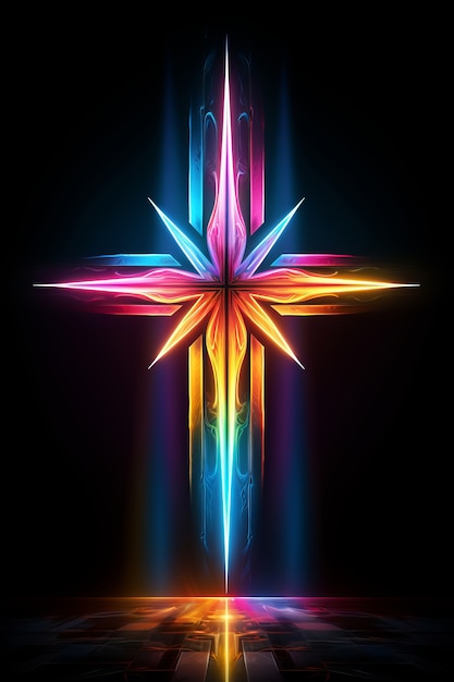 Intricate 3d cross with bright lights