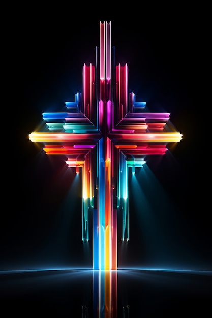 Free Photo intricate 3d cross with bright lights