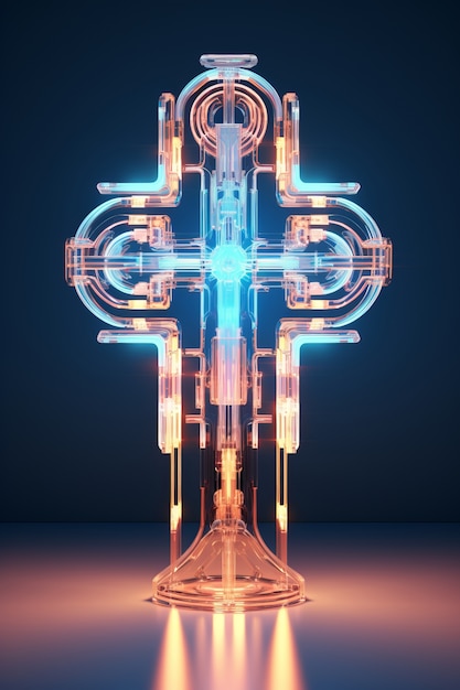 Free Photo intricate 3d cross with bright lights