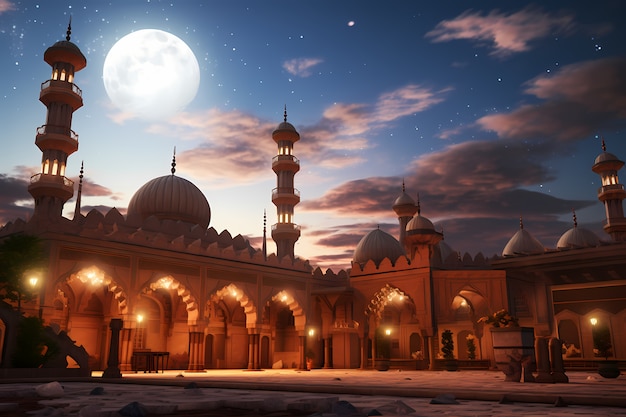 Free photo intricate mosque building and architecture at night