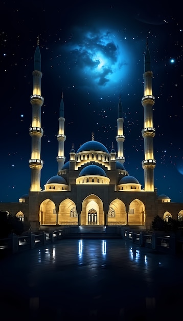 Free photo intricate mosque building and architecture at night