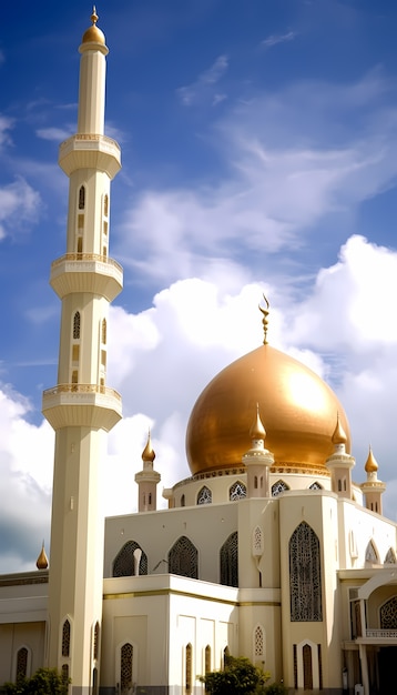 Free photo intricate mosque building and architecture with clouds landscape and sky