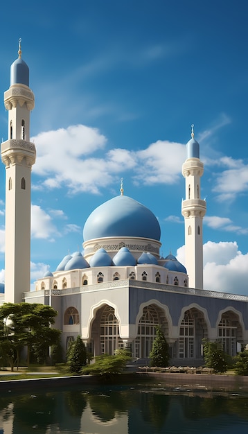 Free photo intricate mosque building and architecture with clouds landscape and sky