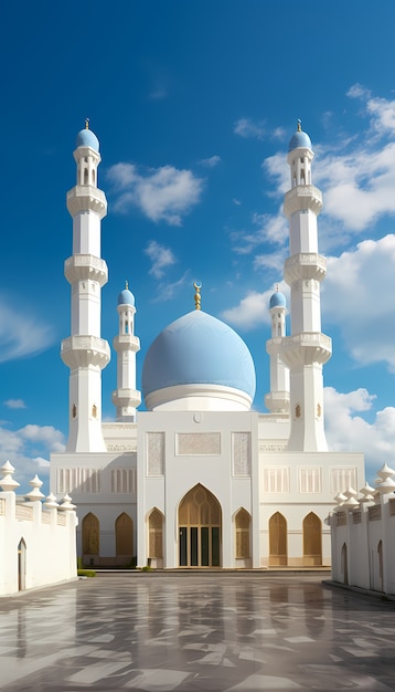 Free photo intricate mosque building and architecture with clouds landscape and sky