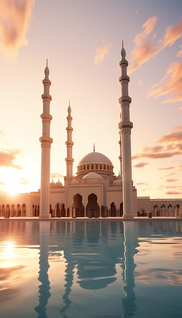 Free Photo intricate mosque building and architecture with sky landscape and clouds