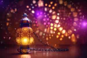 Free photo islamic lantern with colorful background for both ramadan and adha