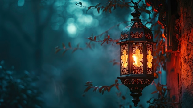 Free Photo islamic style lantern design for ramadan celebration with copy space