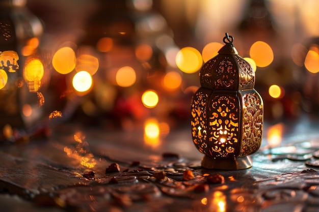 Free photo islamic style lantern design for ramadan celebration with copy space