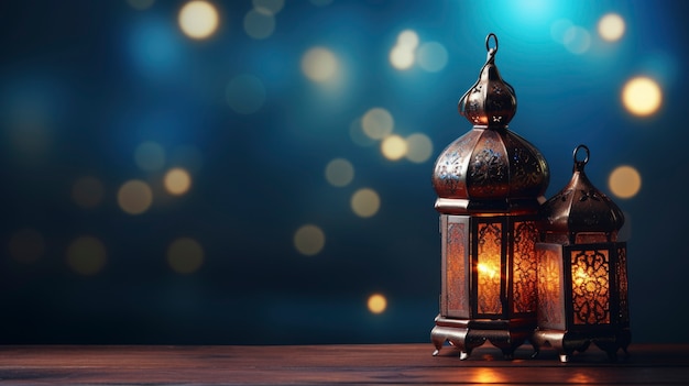 Free Photo islamic style lantern design for ramadan celebration with copy space