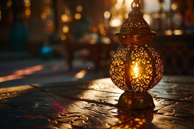 Islamic style lantern design for ramadan celebration with copy space