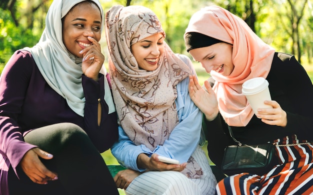 Islamic women friends talking and having fun