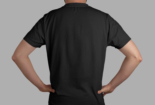 Isolated black t-shirt back view