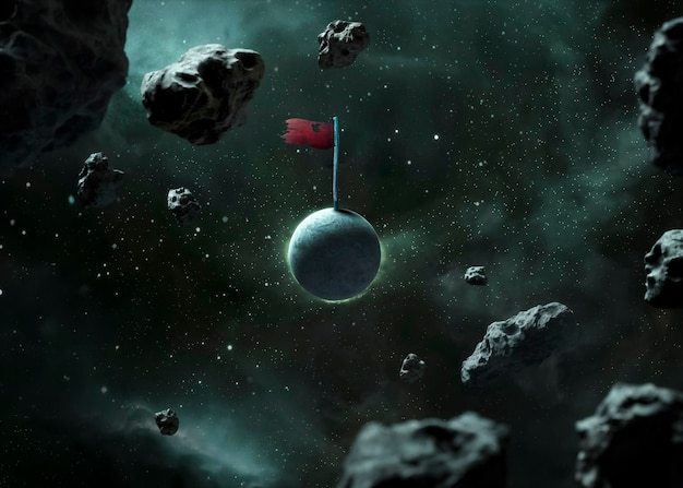 Free Photo isolated red flag in outer space