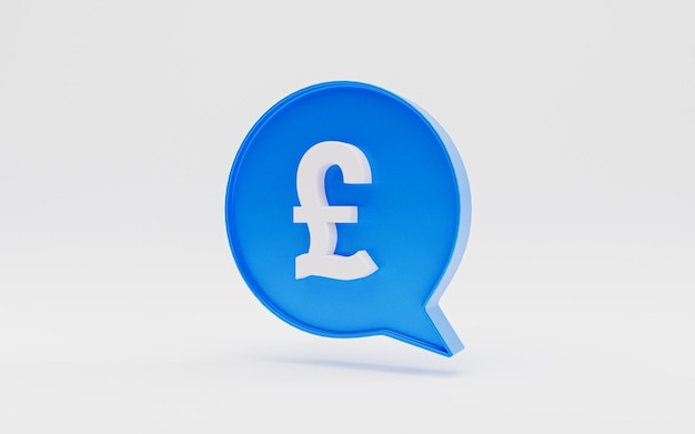 Free photo isolated of white pound sterling sign inside of blue text message on white background for currency exchange and money transfer concept by 3d render