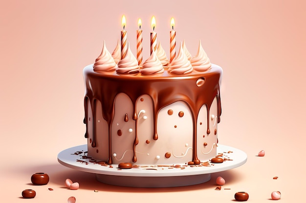 Free photo isometric illustration of a chocolate and cream birthday cake