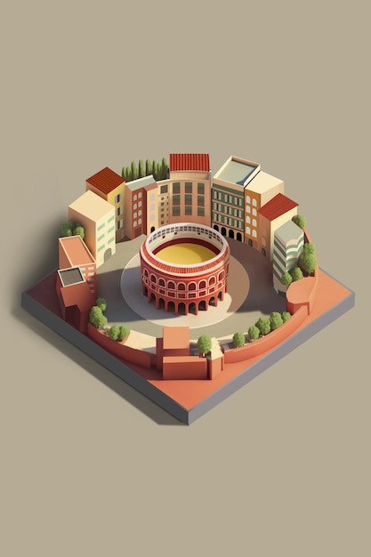 Free photo isometric miniature of plaza de toros la malagueta in malaga