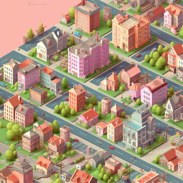 Isometric view on 3d rendering of city