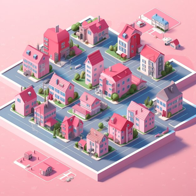 Isometric view on 3d rendering of city