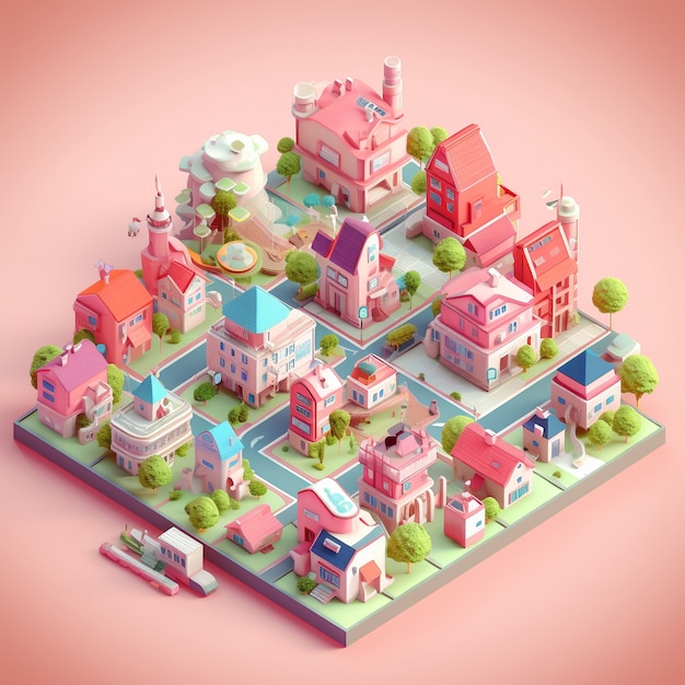 Free photo isometric view on 3d rendering of city