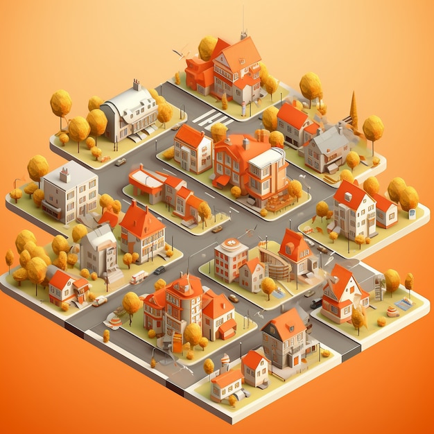 Free photo isometric view on 3d rendering of city