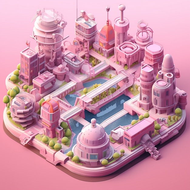 Free photo isometric view on 3d rendering of city