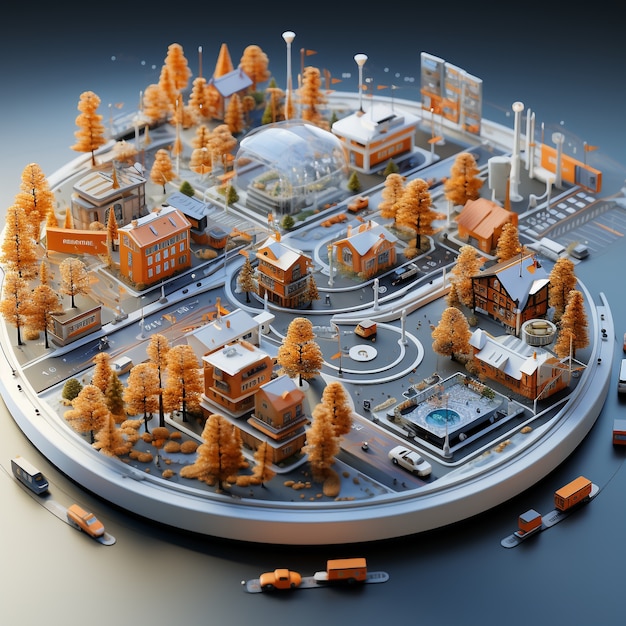 Free photo isometric view on 3d rendering of city