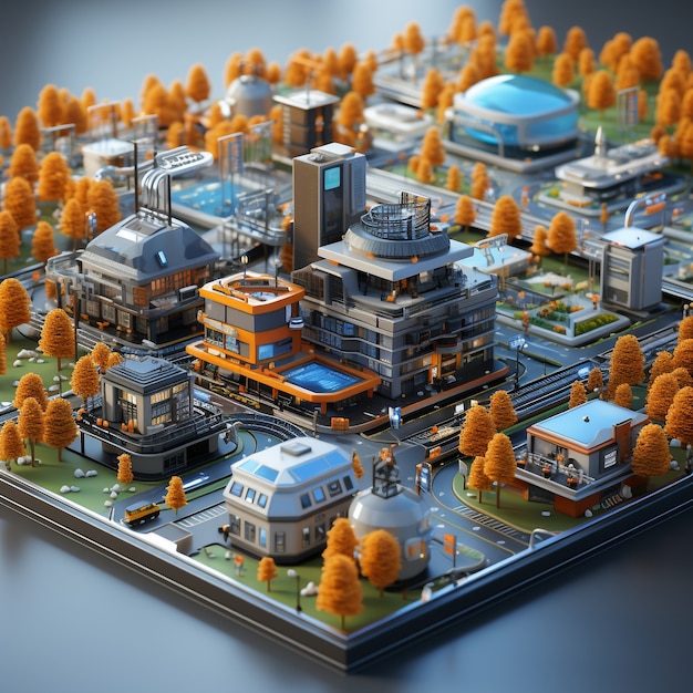 Free photo isometric view on 3d rendering of city