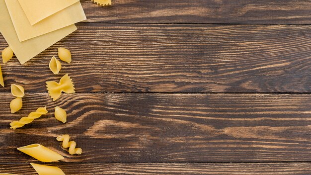 Italian pasta on desk with copy-space