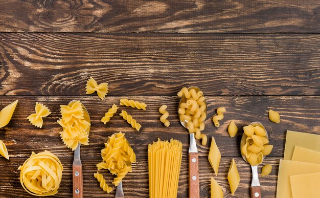 Italian pasta in spoons