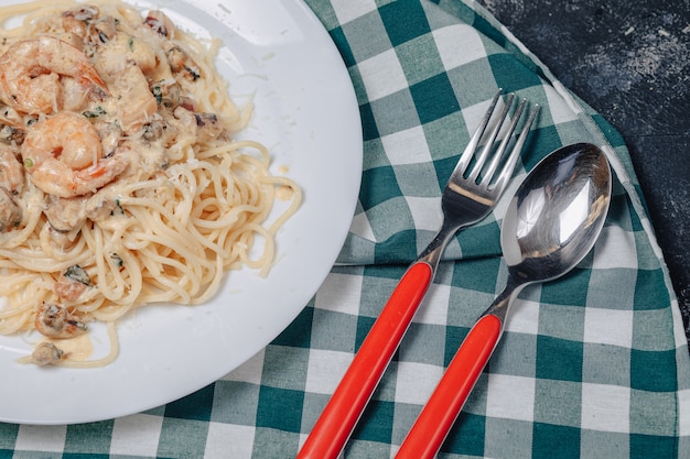 Italian pasta with seafood and king prawns