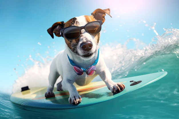 Free photo jack russell dog surfing on a wavesunny day summer concept ai generative