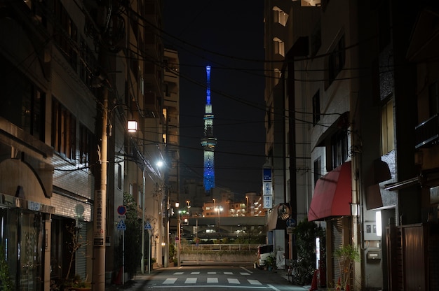 Free photo japan city at night with tall building