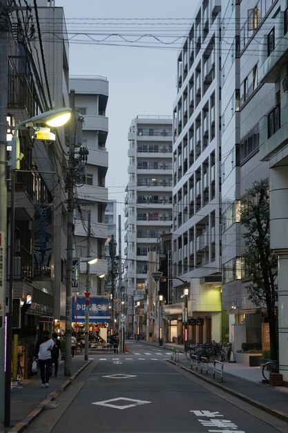 Japan city at nighttime with light and people