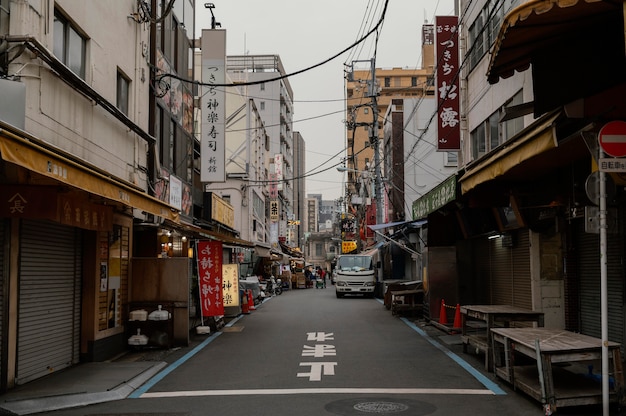 Japan street and buildings with signs