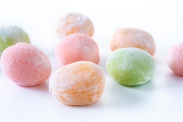 Japanese colorful mochi isolated on white background