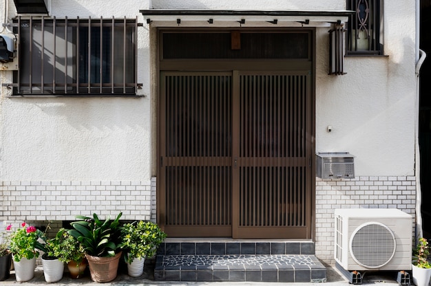 Japanese culture house entrance with bars