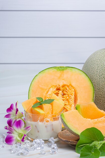 Free Photo japanese melon or cantaloupe, cantaloupe, seasonal fruit, health concept.