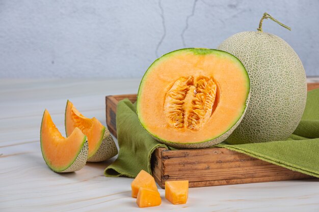 Japanese melon or cantaloupe, cantaloupe, seasonal fruit, health concept.