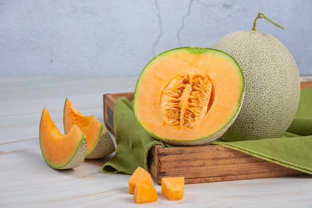 Japanese melon or cantaloupe, cantaloupe, seasonal fruit, health concept.