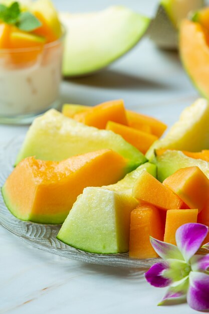 Japanese melon or cantaloupe, cantaloupe, seasonal fruit, health concept.