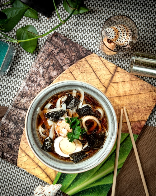 japanese mushroom noodle soup with eggs