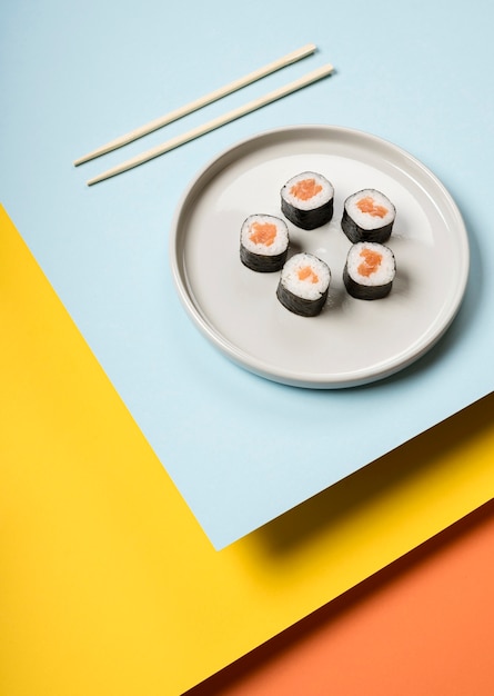 Free Photo japanese sushi dish high view