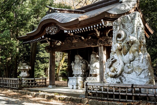 Japanese temple with statues